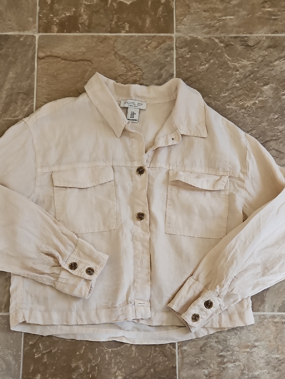 Rachel Zoe Cream Collared Button-Front Linen Shirt